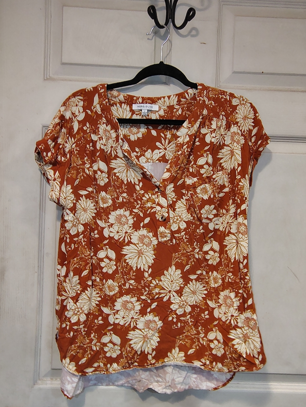 Rose + Olive Orange/Rust Floral Blouse